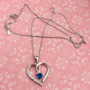Elegant Silver .925 Heart Necklace with Blue Gemstone